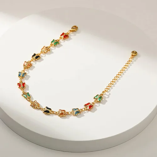 Vista 27 de Delicadas pulseras de oro para mujer, chapado en oro 18, ajustable, mal de ojo, mariposa, cuentas, perla, corazón, turquesa, hecha a mano para mujer
