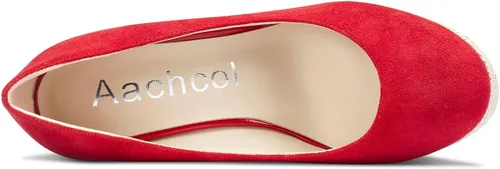 Vista 4 de Aachcol Zapatos de tacón de cuña para mujer, plataforma trenzada, tacón alto, punta redonda, zapatos de vestir clásicos para bodas, fiestas, 4