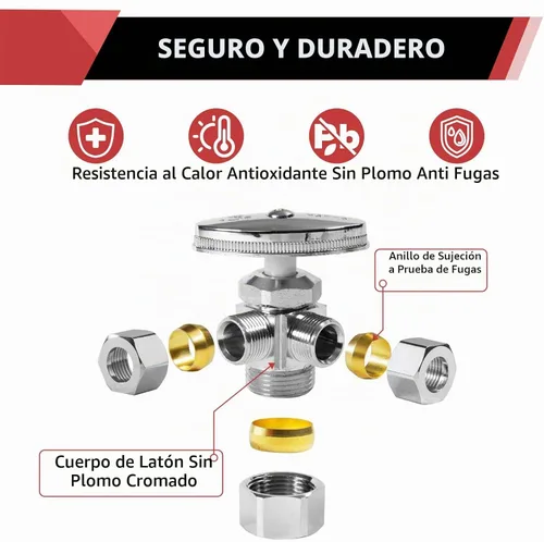 Vista 5 de Válvula de parada de ángulo de giro múltiple de salida de compresión doble EFIELD 1PCS 1/2" NOM (5/8" OD) x (3/8 pulgadas x 3/8 pulgadas), válvula