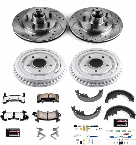 Vista 2 de Power Stop K15025DK-36 Kit de freno delantero y trasero Z36 para camión y remolque, pastillas de freno de cerámica de fibra de carbono y tambores