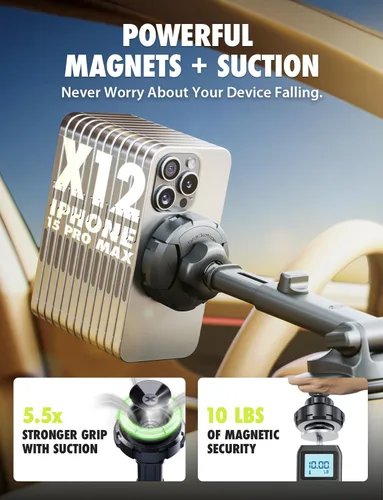 Vista 5 de Bracketron MagAlign Max MagSafe - Soporte para parabrisas de tablero de automóvil Strong MagSafe magnetic phone holder with vacuum suction base