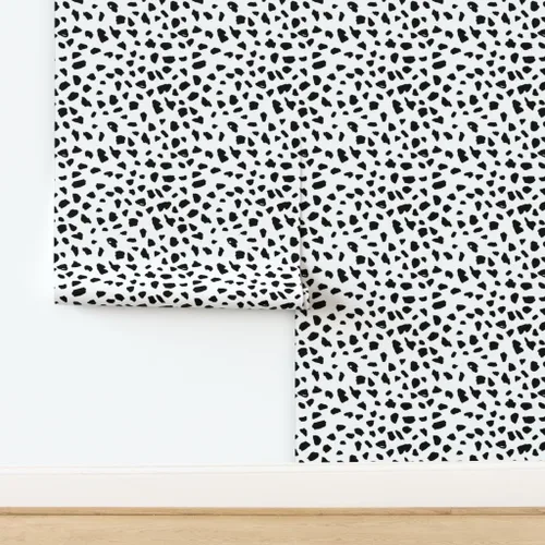 Vista 4 de Spoonflower Papel tapiz para despegar y pegar, blanco y negro, puntos de dálmata, puntos de leopardo, piel de animal, género, neutro, impresión