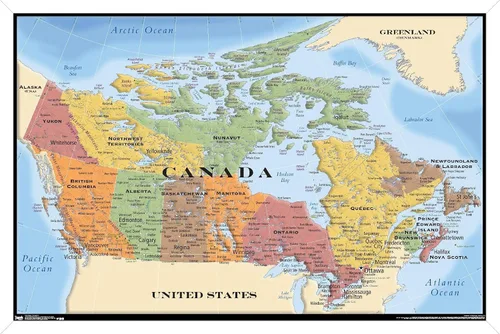 Vista 11 de Trends International Map - Póster de pared de Canadá de 14.725 x 22.375 pulgadas, versión con marco en color madera rústica
