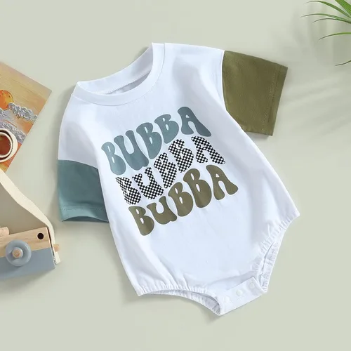 Vista 6 de Ropa de verano para bebé, niño, manga corta, camiseta con estampado de letras, mono de una pieza