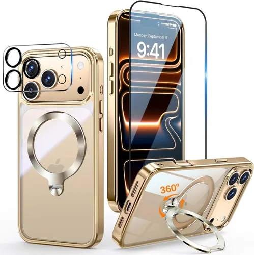 Vista 38 de [Protección Tri-Shield] Funda para iPhone 13 Pro con soporte giratorio de 360° compatible con MagSafe [anillo magnético de CD)