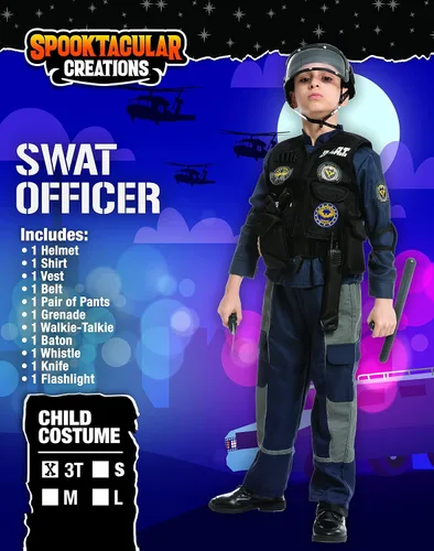 Vista 6 de Spooktacular Creations Disfraz de luchador SWAT para niños, disfraz de oficial de policía para Halloween, fiestas temáticas