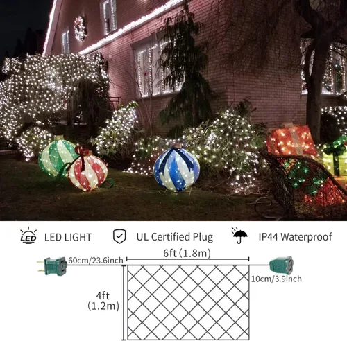 Vista 3 de LAMPHOME Red de luces LED de Navidad para exteriores, 150 luces LED de 6 x 4 pies, tira de luces de malla de hadas conectables al aire libre