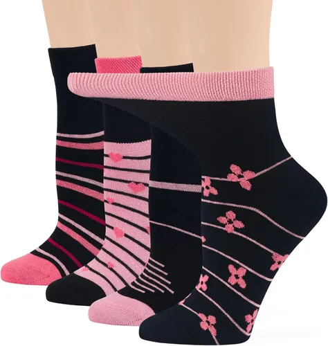 Vista 41 de 7BIGSTARS KINGDOM Women's Cotton Quarter Non-Binding Diabetic Fashion Socks-L-M-4 Pack-Multicolor