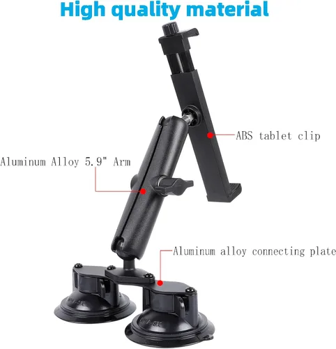 Vista 3 de Soporte para tableta con base de doble ventosa para parabrisas de camión, automóvil, brazo de aluminio resistente, soporte de succión para ventana