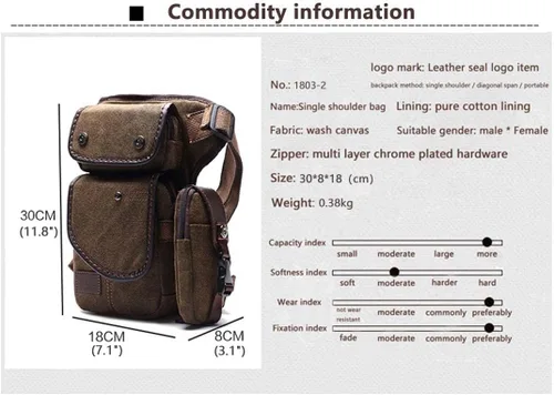 Vista 2 de Riñonera de lona para hombres y mujeres, cangurera táctica militar, bolsa de muslo para senderismo, escalada, ciclismo., Marrón, Riñonera de pierna