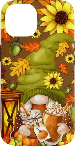 Vista 4 de iPhone 13 Pro Max Lindo gnomo de especias de calabaza con árbol de otoño hojas de otoño