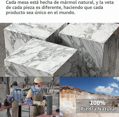 Vista 3 de Mesa auxiliar de mármol Arabescato, mesa auxiliar cuadrada, 11.8 pulgadas White natural stone, grey veining, no assembly, easy to clean, compact