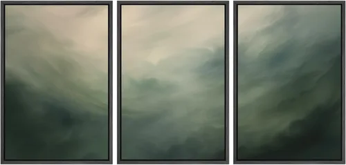 Vista 450 de SIGNWIN Lienzo enmarcado para pared, juego de arte neutro de bosque brumoso, ilustraciones en tono tierra, arte moderno, decorativo, bohemio