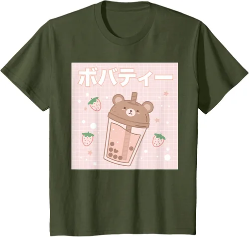 Vista 12 de Camiseta estética Kawaii con diseño de oso lindo y té con leche burbuja, talla S Blanco