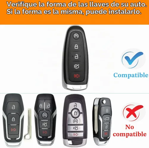 Vista 2 de para funda de llavero Ford con llavero de metal/cuero, estuche de llave de 5 botones de TPU, compatible con C-Max Edge Escape Expedition Explorer