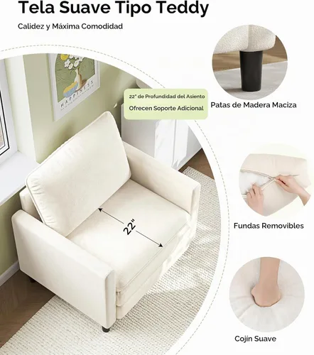 Vista 4 de Welzona 3-Layers Cloud Accent Chair, 33" Reading Chair, Teddy Arm Chairs