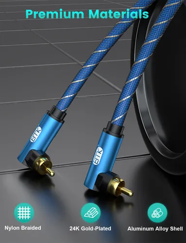 Vista 4 de EMK Cable de subwoofer de 90 grados a 90 grados, cable RCA macho a macho, cable de audio coaxial digital para subwoofer, TV, barras de sonido