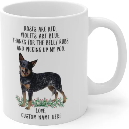 Vista 3 de Regalos divertidos para los amantes de las mascotas Queensland Blue Heeler Black Merle con nombre personalizado Roses Are Red Violets Are Blue Dog