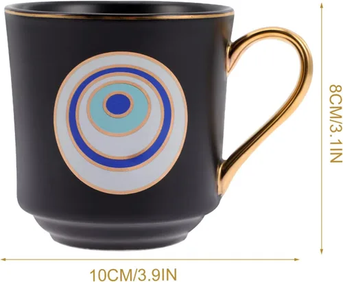Vista 2 de Tofficu Taza de café con diseño de ojo turco, taza de cerámica con asa para el hogar, oficina, cafetería, restaurante, viajes, tienda, café expreso