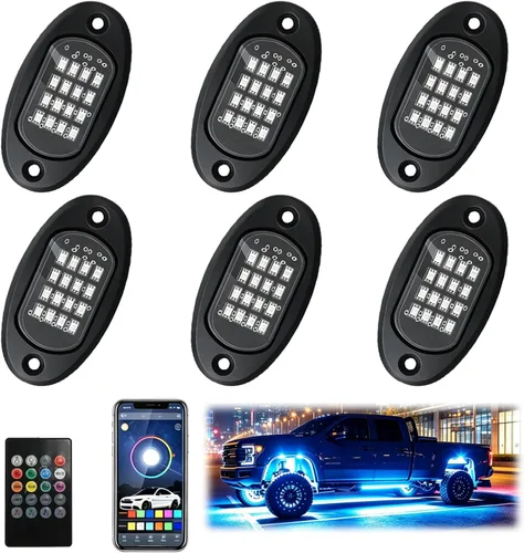 Vista 9 de SUNPIE - Luces de rock RGB LED, kit de 12 cápsulas de luz de neón subterránea con control remoto APP y modo de música, kit de luz impermeable