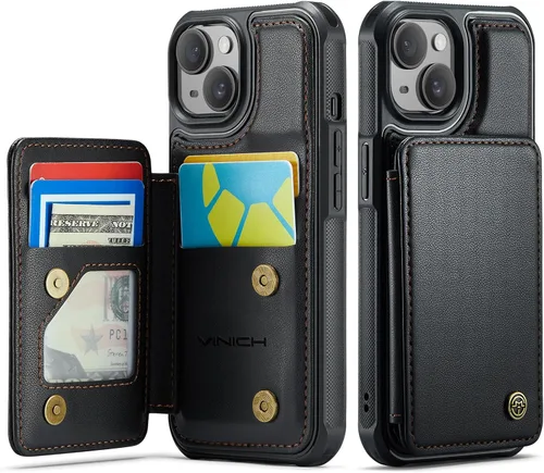 Vista 17 de Vinich for iPhone XR Wallet Case with Card Holder, Black RFID Blocking Credit Slots, Kickstand, Shockproof Flip Phone Cover, PU Leather, Double