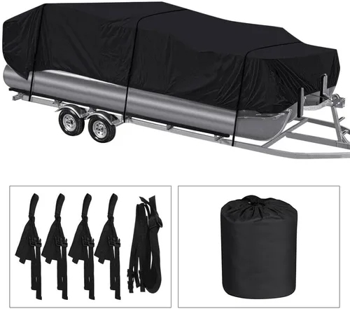 Vista 2 de Funda para lancha con cubierta de motor, cubierta resistente de grado marino 210D, cubierta de lancha de grado marino de 17 a 20 pies, para casco V