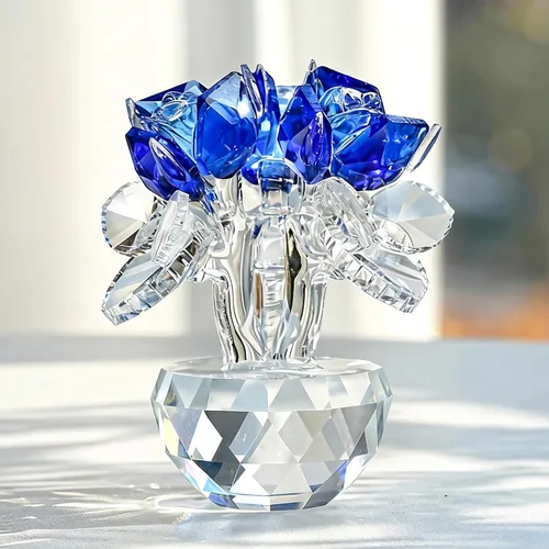 Vista 2 de H&D HYALINE & DORA Figuritas de rosas de cristal azul con caja de regalo