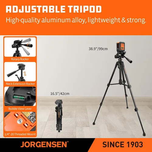Vista 8 de JORGENSEN Nivel Láser con Trípode, Módulos Duales de 100 FT Herramienta Niveladora Láser de Línea Cruzada Autonivelante con Base Magnética de 360°