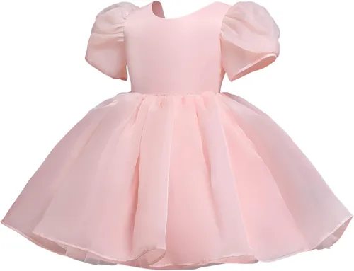 Vista 4 de Vestido de manga de burbujas para niñas pequeñas estampado de retazos ropa de 2 a 8 años vestido de disfraz para niños para tallas grandes rosa 3 a