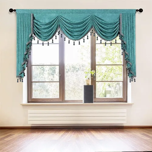 Vista 73 de ELKCA Cenefa de cortina de felpilla beige para ventana de sala de estar, cenefa de cascada para dormitorio, bolsillo para barra