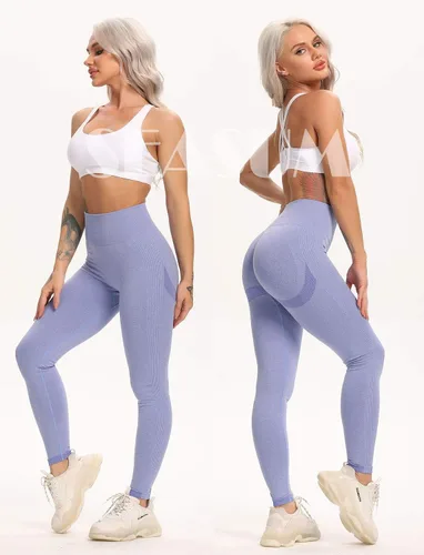 Vista 3 de SEASUM, Leggings de cintura alta con contorno de sonrisa, sin costuras, para entrenamiento, gimnasio, Yoga. Pantalones deportivos