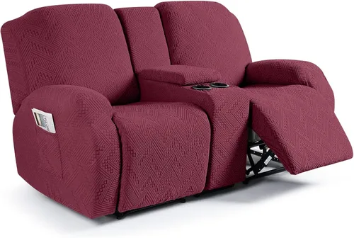 Vista 14 de Ruaozz - Fundas elásticas para sofá reclinable con consola de 4 piezas, con bolsillos, fundas de jacquard para sofá reclinable, protectores