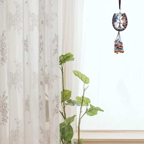 Vista 2 de rockcloud Adorno para colgar en la pared de herradura con borlas de cristales, piedras preciosas para ventana para decoración de meditación en casa