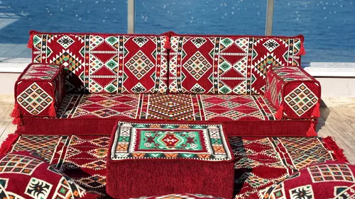 Vista 5 de arabicsofa Juego de sofá de dos plazas étnico individual – Funda lavable estilo bohemio cojines de suelo con sofá otomano