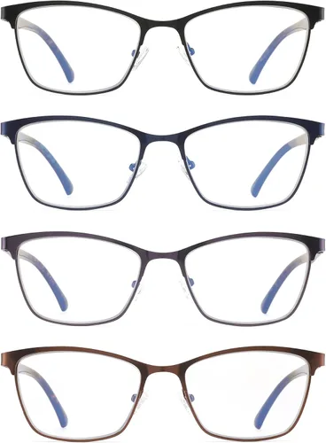 Vista 3 de HIYANJN Paquete de 4 lentes de lectura para mujeres y hombres, bloqueo de luz azul, lentes de metal con marco de acero inoxidable, lentes