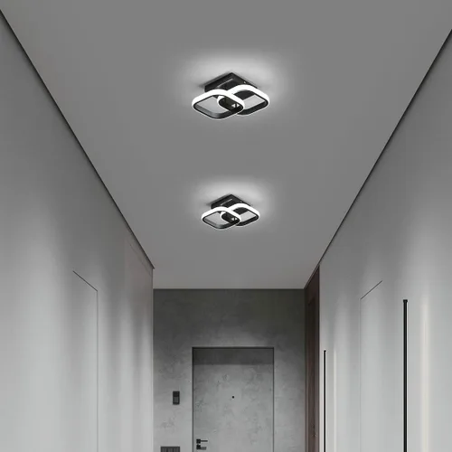 Vista 2 de Lámpara de techo LED moderna, 9 pulgadas, cuadrada, 6500 K, blanco frío, negro, mini lámpara de techo para pasillo, dormitorio, cocina, balcón