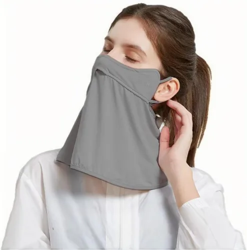 Vista 8 de Máscara facial de protección solar UPF 50+, polaina de cuello de seda de hielo, cubierta facial reutilizable UV, máscara refrescante transpirable