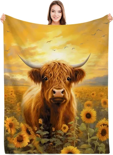 Vista 9 de SARA NELL Manta de Vaca Highland, Manta de Franela con Patrón de Retrato de Vaca, Animal Highlander Escocia Cuernos Toro Ganado Highland Cálida