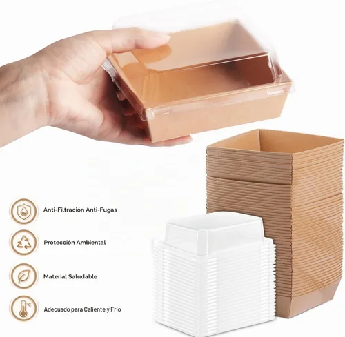 Vista 2 de BUIYLV Paquete de 50 cajas de charcutería con tapas transparentes, cajas de postre marrones de 4 pulgadas para llevar, mini cajas de charcutería