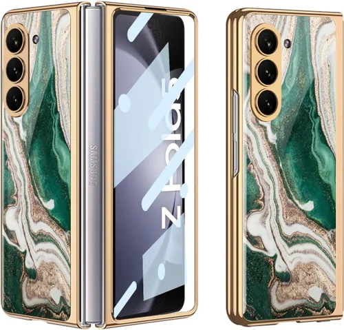 Vista 34 de Funda para Galaxy Z Fold 5, elegante marco galvanizado con vidrio estampado, protector de pantalla integrado compatible con Samsung Galaxy Z Fold 5