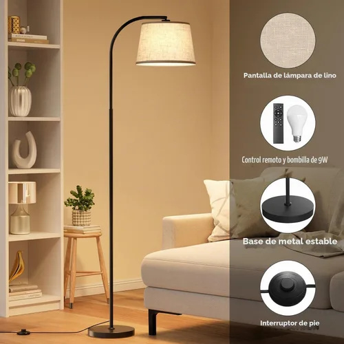 Vista 5 de Lámparas de pie para sala de estar, lámpara de pie de arco de 64" con 6000K y regulable sin escalones, pantalla giratoria 350°H/180°V y control Negro