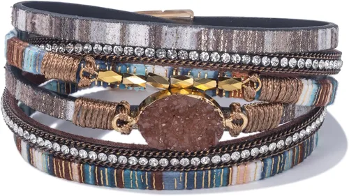 Vista 252 de FANCY SHINY - Pulsera de cuero estilo bohemio, pulsera de cuentas de cristal con cierre magnético, regalos de joyería para mujer
