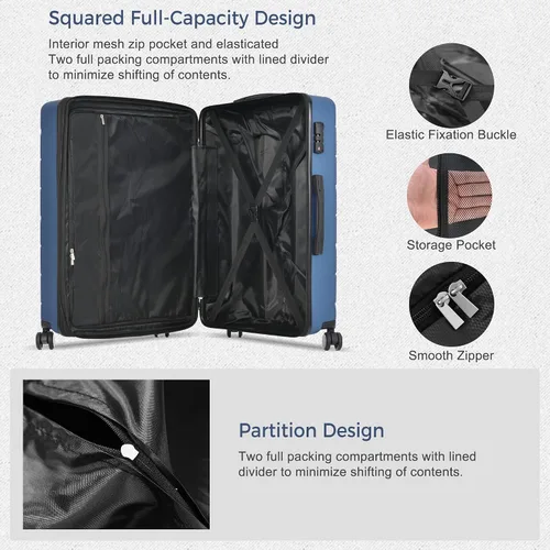Vista 6 de Merax 3 piezas expandible Abs Hardshell Equipaje Sets con rueda giratoria Maleta TSA Lock Suit Case, marino, Merax 3 unids expandible Abs Hardshell