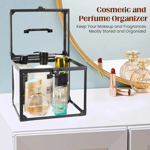 Vista 4 de Caja de corona, estuche de maquillaje transparente, organizador de cosméticos, gran capacidad de acrílico transparente para artistas, vitrina
