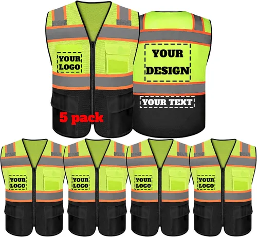 Vista 15 de Chaleco de seguridad reflectante de alta visibilidad con 5 bolsillos y cremallera clase 2 para adultos, unisex, ropa de trabajo de seguridad