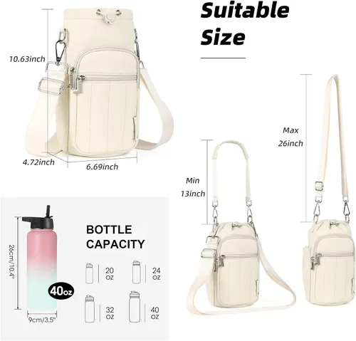 Vista 4 de Rueesh Bolsa para botella de agua con correa ajustable, bolsa de transporte de botellas con aislamiento RFID, bolsa cruzada para caminar