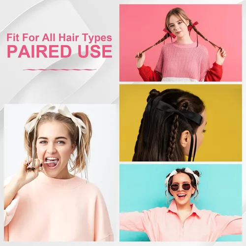 Vista 6 de 8 lazos para el cabello de satén sedoso con borla para mujeres, pinzas para el pelo con lazo de borla para soporte de cola de caballo. Lazo de pelo