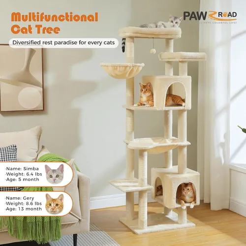 Vista 8 de PETEPELA Árbol de gato de 69 pulgadas de alto para gatos grandes de interior, torre para gatos adultos con hamaca grande, torre de árbol trepador
