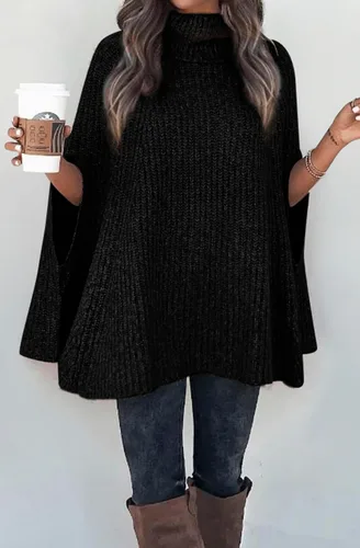 Vista 4 de KIRUNDO Suéter tipo poncho de cuello alto para mujer, para otoño e invierno 2024