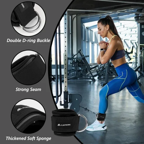 Vista 6 de flintronic 2 correas de tobillo para máquina de cable, puños de gimnasio con doble anillo en D de acero inoxidable, tobillera de gimnasio